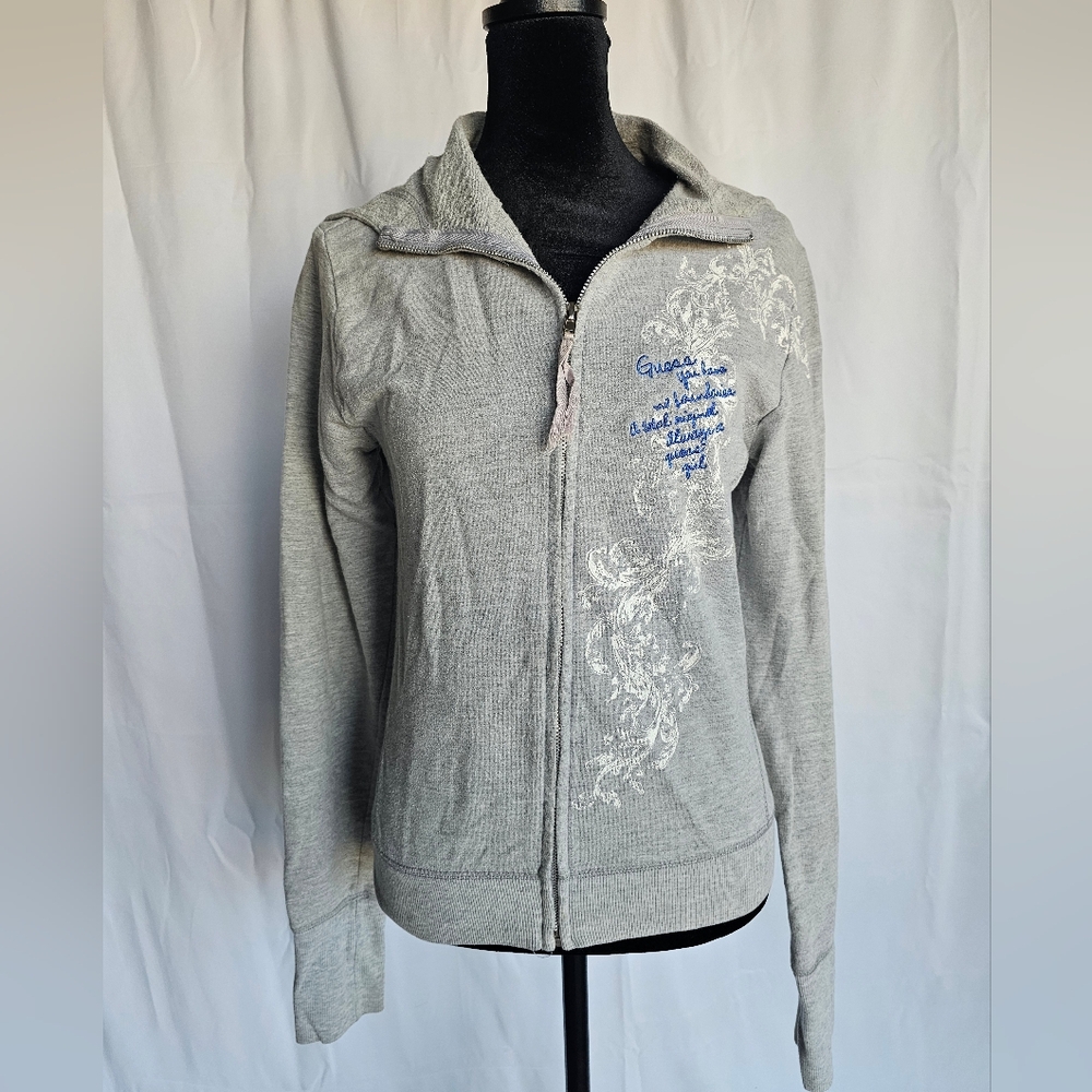 Guess Light Gray Juniors Hoodie with Embroidery